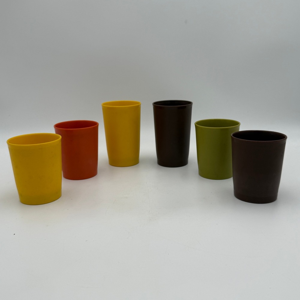Vintage Tupperware Tumblers Set of 6 Harvest Colors Orange Yellow Green Brown